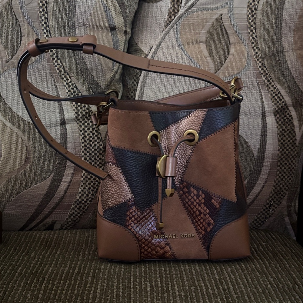 Michael Kors Tan and Black Patchwork Shoulder Bag